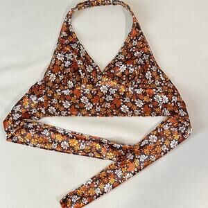 Altar'd State Brown Floral Halter Wrap Crop Top